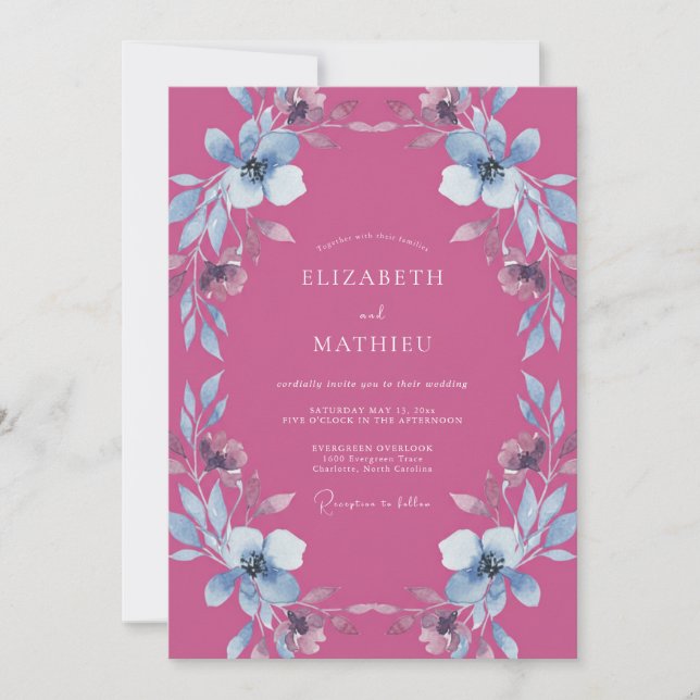 Fuchsia Ethereal Bloom Wedding Invitation (Front)