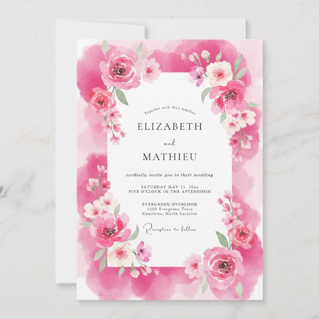 Fuchsia Ethereal Romantic Wedding Invitation (Front)