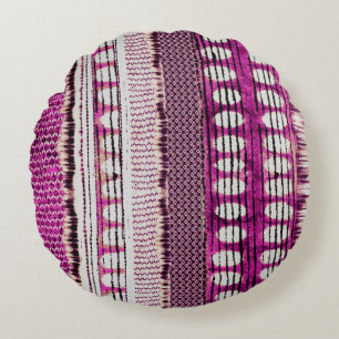 Fuchsia Ethnic Border Abstract Round Cushion