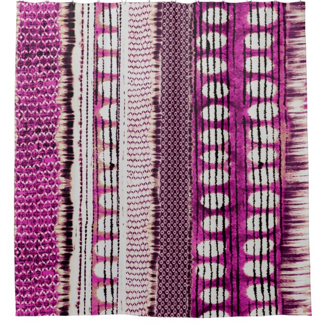 Fuchsia Ethnic Border Abstract Shower Curtain (Front)