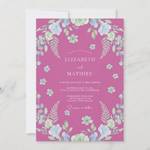 Fuchsia Fern Leaf Wedding Invitation
