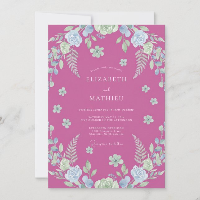 Fuchsia Fern Leaf Wedding Invitation (Front)