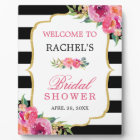 Fuchsia Floral Black Stripes Bridal Shower Sign