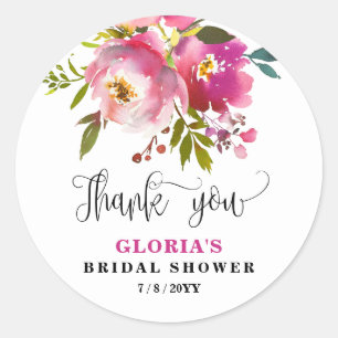 Fuchsia Floral Bridal Shower Classic Round Sticker