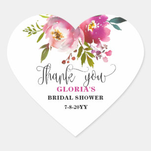 Fuchsia Floral  Bridal Shower  Heart Sticker