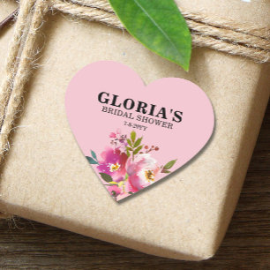 Fuchsia Floral  Bridal Shower  Heart Sticker