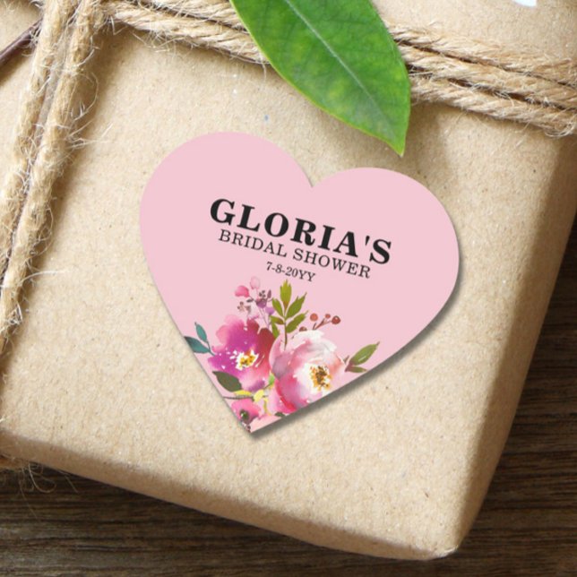 Fuchsia Floral  Bridal Shower  Heart Sticker (Creator Uploaded)