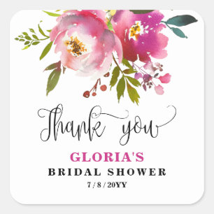 Fuchsia Floral Bridal Shower Square Sticker