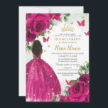 Fuchsia Floral Brown Princess Quinceañera Sweet 16 Invitation<br><div class="desc">Personalise this elegant fuchsia hot pink floral Quinceañera / Sweet 16 birthday invitation easily and quickly. Simply click the customise it further button to edit the texts, change fonts and fonts colours. Featuring vibrant fuchsia roses, butterflies and a girl dressed in a glittery fuchsia ball gown. Matching items available in...</div>