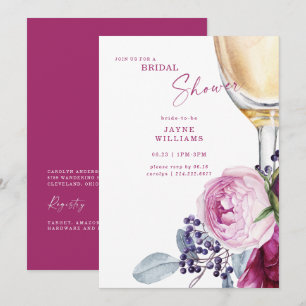 Fuchsia Floral Champagne Elegant Bridal Shower  Invitation
