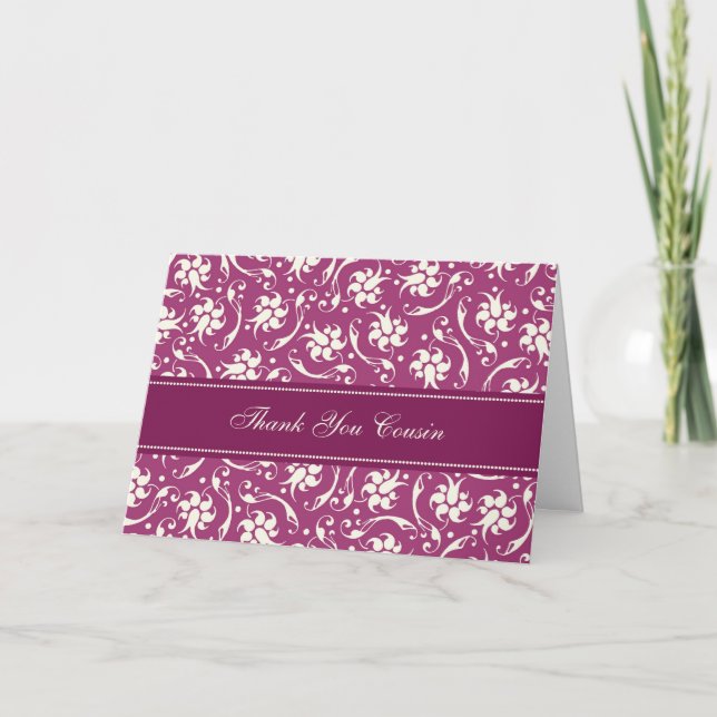 Fuchsia Floral Cousin Thank You Bridesmaid Card (Front)