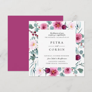 Fuchsia Floral Frame Wedding Invitation
