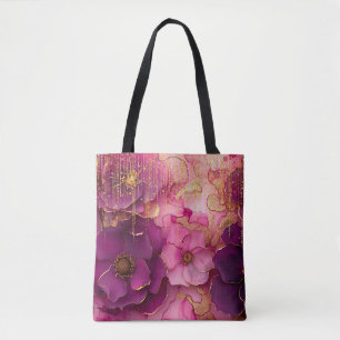 Fuchsia Floral Luxury Glamour Golden Glitter  Tote Bag
