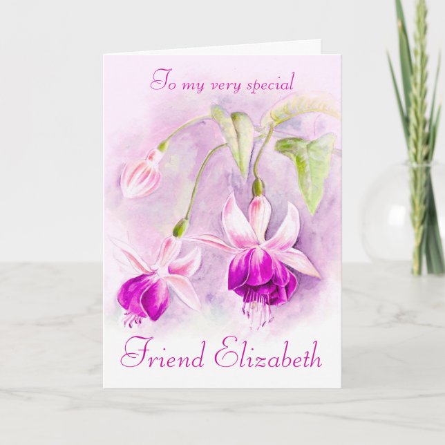 Fuchsia floral purple pink friend birthday card (Front)