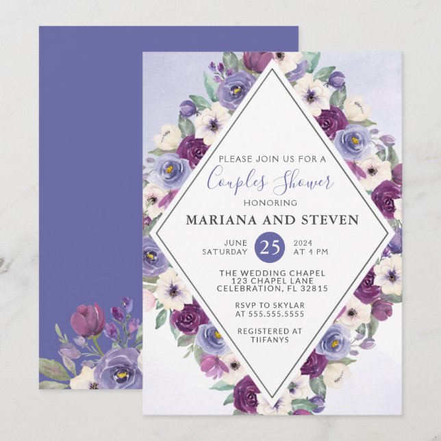 Fuchsia Floral Wedding Couples Shower Invitation (Front/Back)