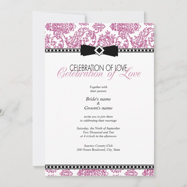 Fuchsia Floral Wedding Invitation (Front)