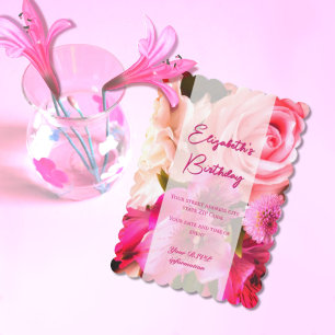 Fuchsia Florals Birthday Invitation Card