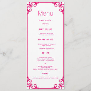 Fuchsia Flourish Wedding Dinner Menu Cards