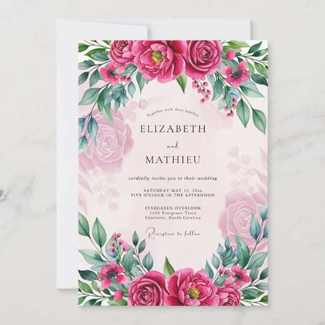 Fuchsia Flourishing Spring Wedding Invitation (Front)