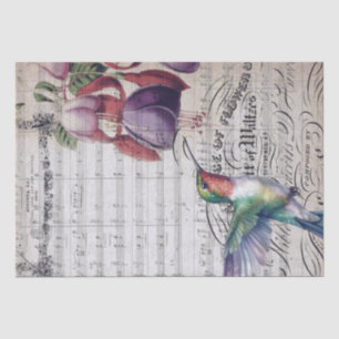 Fuchsia Flower Hummingbird Watercolor Tissue Paper