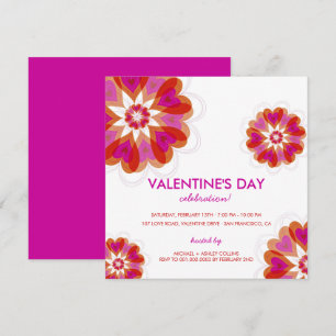 Fuchsia Flower Love Hearts Valentine Party Invite