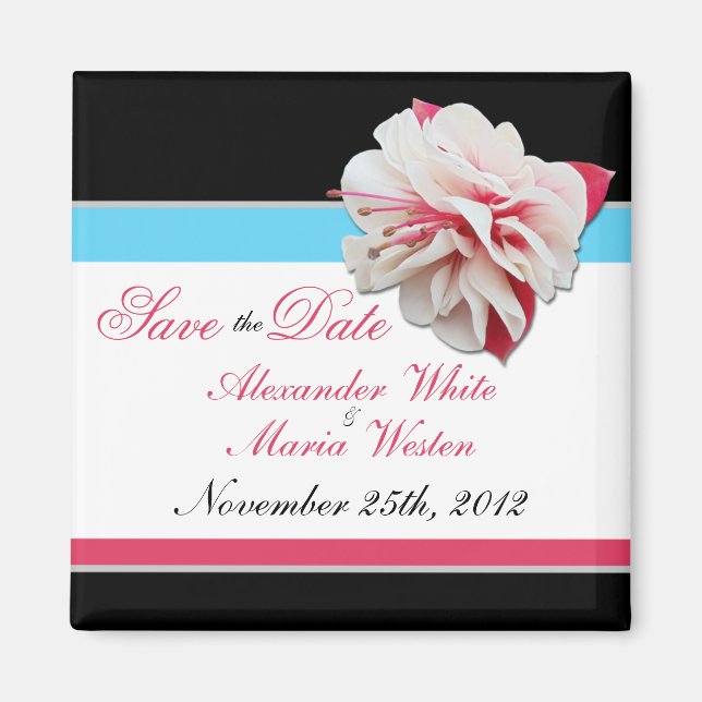 Fuchsia Flower Pink & Aqua Save the Date Magnet (Front)