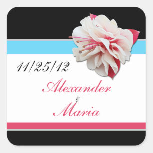 Fuchsia Flower Pink & Aqua Wedding Stickers