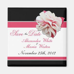 Fuchsia Flower Pink & Black Save the Date Magnets