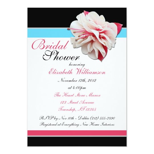 "Fuchsia Flower" Pink Blue & Black Bridal Shower Card