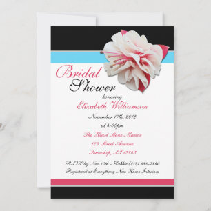 "Fuchsia Flower" Pink Blue & Black Bridal Shower Invitation