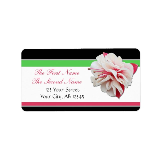 Fuchsia Flower Pink Green & Black Address Labels (Front)