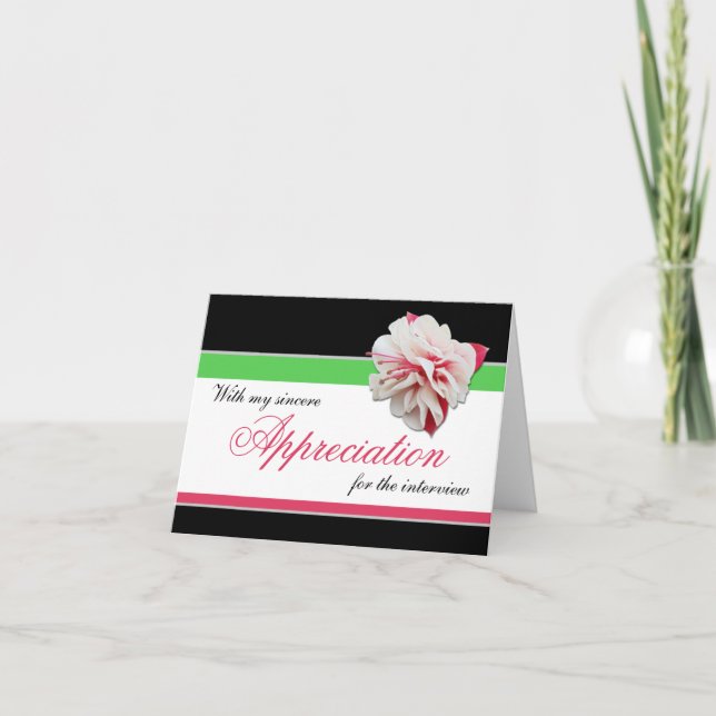 Fuchsia Flower Pink Green Interview Thank You Card (Front)