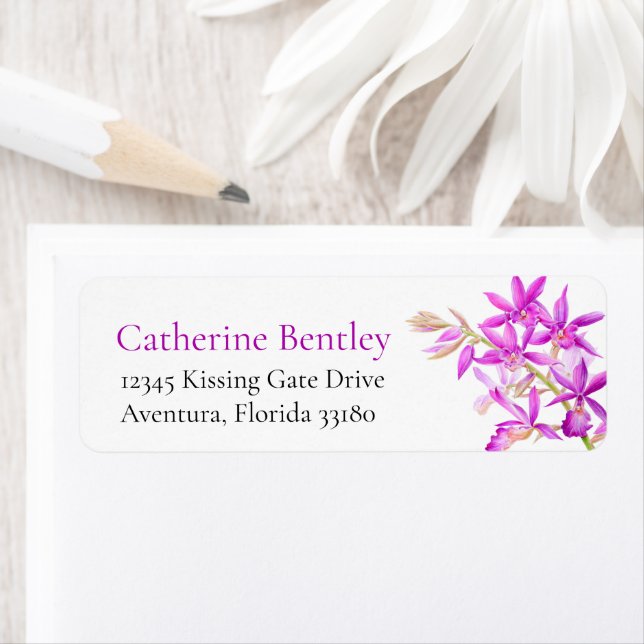 Fuchsia flower pink wedding reply address label (Insitu)