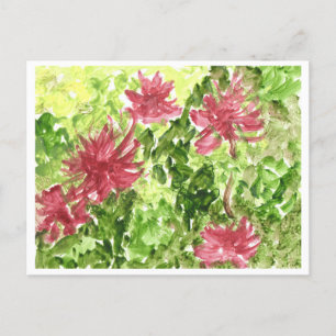 Fuchsia flowers against green grass post card
