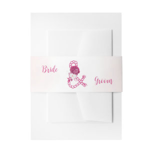 fuchsia flowers botanical wedding invitation belly band