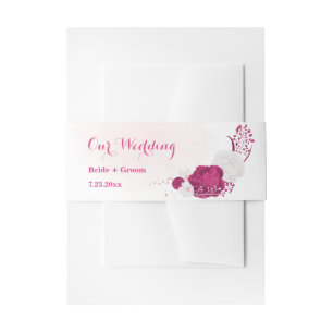 fuchsia flowers botanical wedding invitation belly band