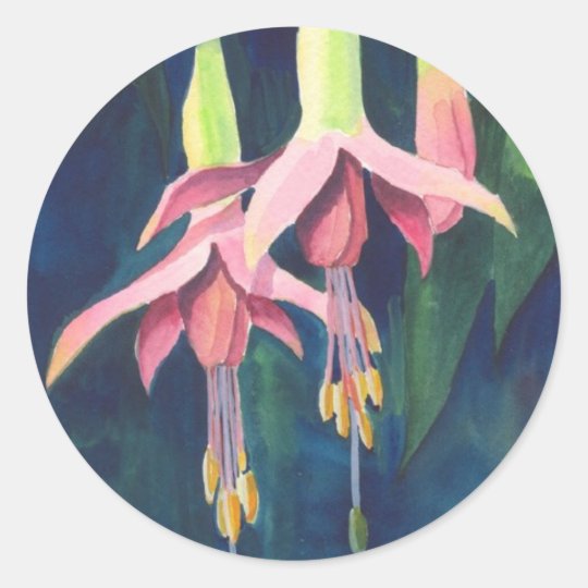 Fuchsia Flowers Classic Round Sticker