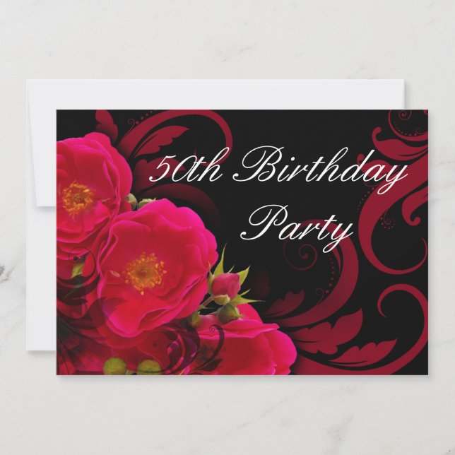 Fuchsia Garden Rose Women's 50th Birthday Party Invitation (Front)