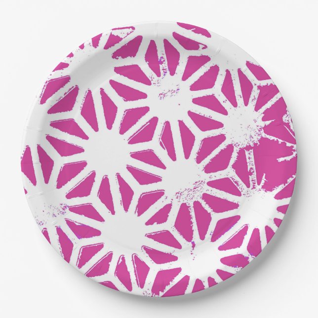 Fuchsia geometric pattern paper plate (Front)