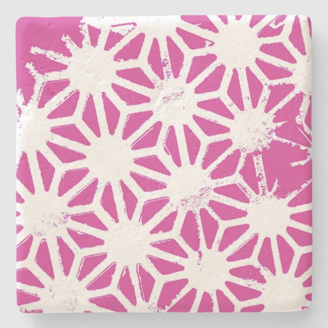 Fuchsia geometric pattern stone coaster (Front)