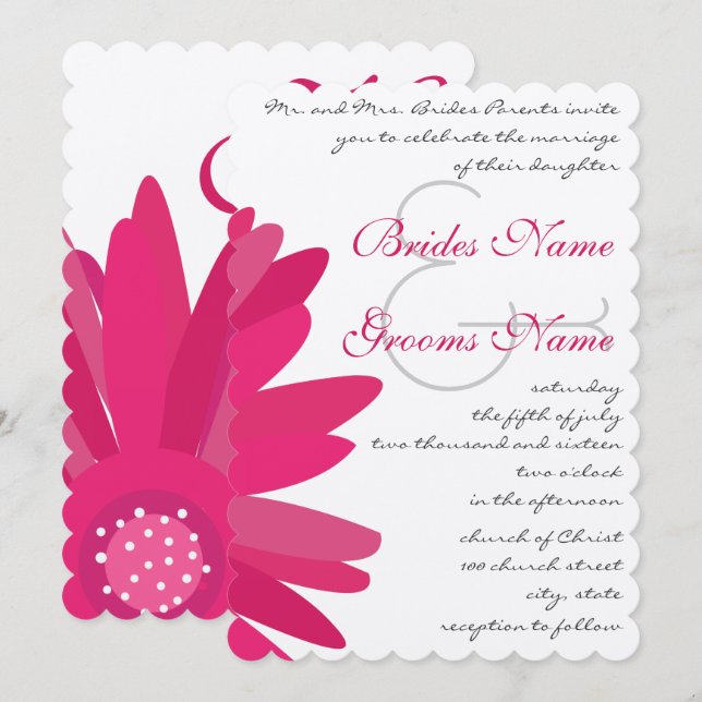 Fuchsia Gerber Daisy Wedding Invitation (Front/Back)