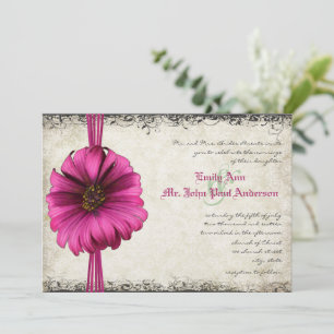 Fuchsia Gerber Daisy Wedding Invite