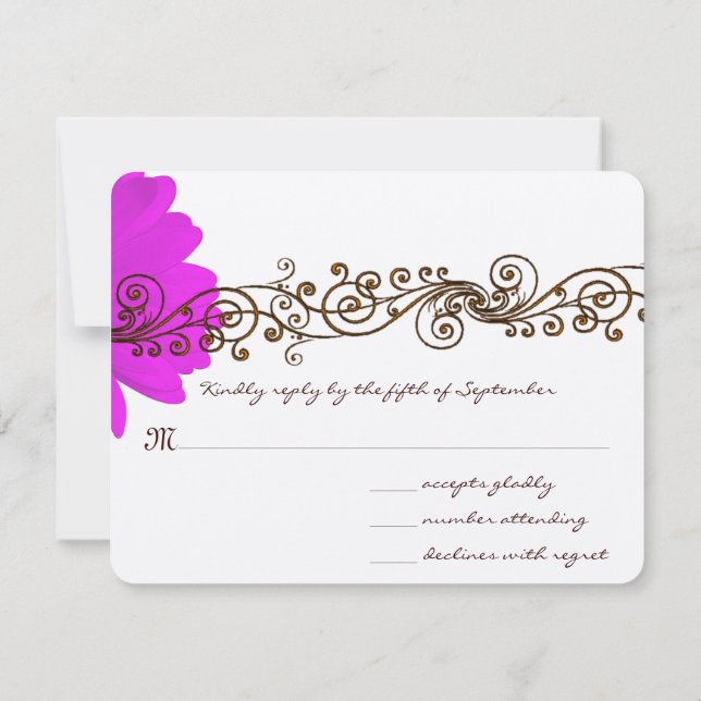 Fuchsia Gerber Daisy Wedding RSVP (Back)