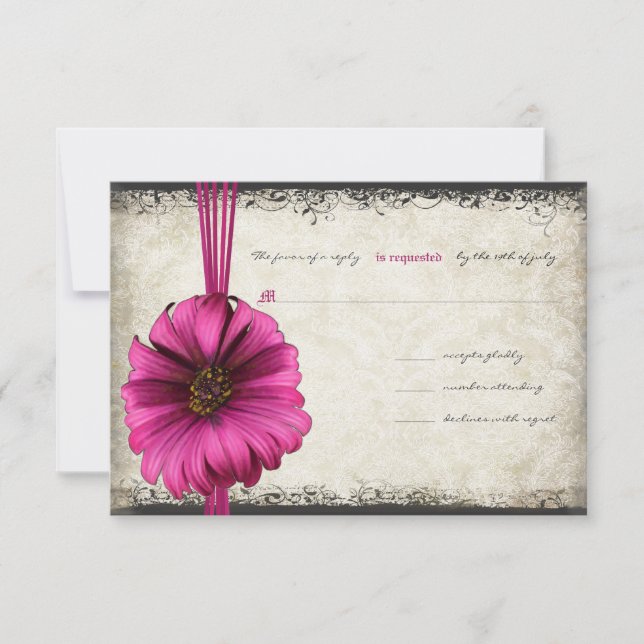 Fuchsia Gerber Daisy Wedding RSVP Card (Front)