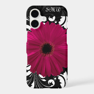 Fuchsia Gerbera Daisy with Black and White Swirl