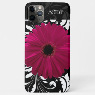 Fuchsia Gerbera Daisy with Black and White Swirl iPhone 11 Pro Max Case
