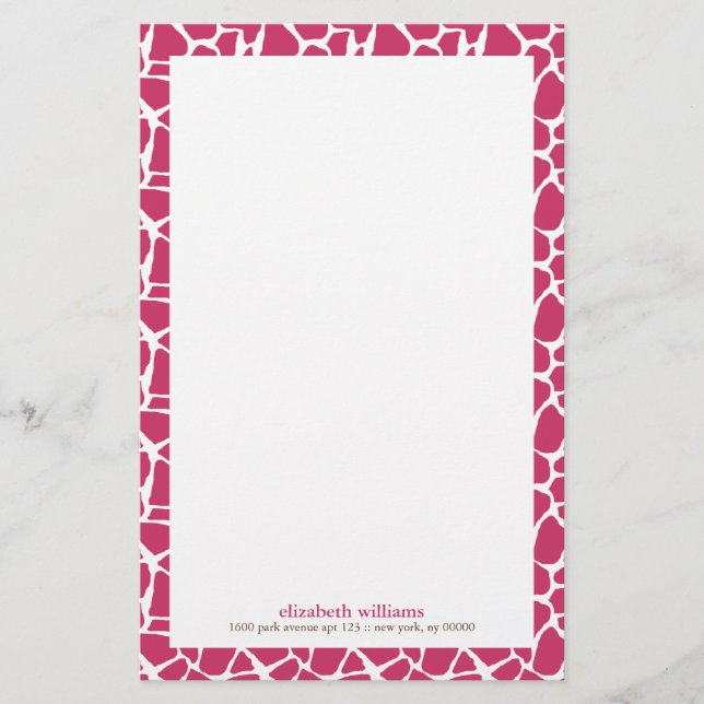 Fuchsia Giraffe Pattern Stationery (Front)