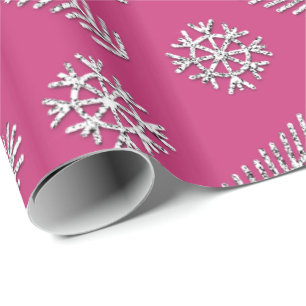 Fuchsia Glitter Christmas Tree Holidays Snowflakes Wrapping Paper