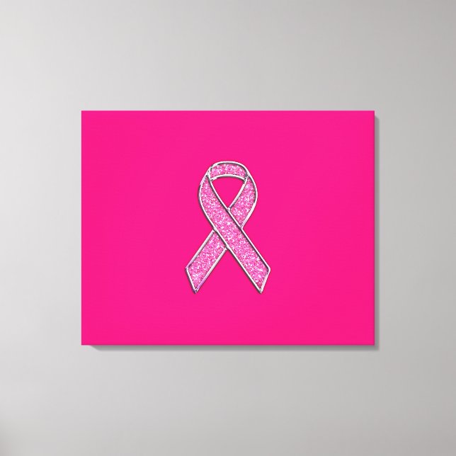 Fuchsia Glitter Style Pink Ribbon Awareness Canvas Print (Front)