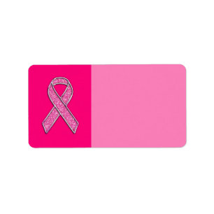 Fuchsia Glitter Style Pink Ribbon Awareness Label
